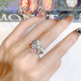 VINTAGE FASHION RING Bow Knot Pink Water Drop Pendant AAA+ Zircon Jewelry Ring - The Jewellery Supermarket