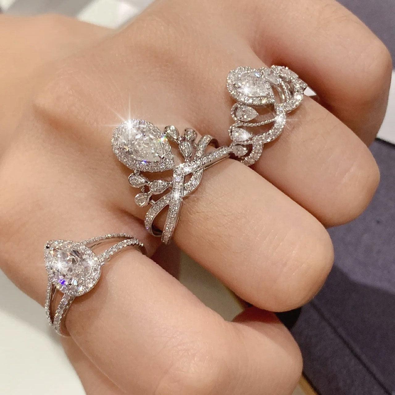 VINTAGE FASHION RINGS Stylish Premium AAA+ Zircon Droplet Geometry Engagement Luxury Rings - The Jewellery Supermarket