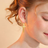 Cross Fish Hoop Earrings, Stainless Steel Cruz Earring Dangle ,Simple Wire Thread Minimalist Christian Jewellery - The Jewellery Supermarket