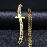 NEW Islam Broadsword Gold Color Stainless Steel Chain Long Necklaces Pendants