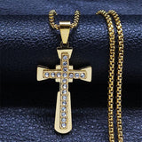 Attractive Catholicism Jesus Cross Chain Necklace - Gold Color Stainless Steel Religious Pendant Necklaces