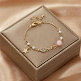 Cute Elegant Exquisite Simple Star Moon Zircon Pearl Shiny Link Chain  Charm Bracelets
