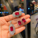 Vintage Style Sterling Silver Lab Ruby Gemstone High Carbon Diamond Jewellery Set - The Jewellery Supermarket