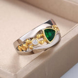 Vintage Hollow-out Green AAA Zircon Crystal Stone Graceful Two Tone Ring - The Jewellery Supermarket