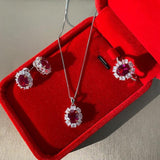 Fantastic Lab Created Ruby Gemstone Earrings/Necklace/Ring Wedding Engagement Jewelry Set