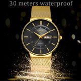 Great Gifts for Men - Top Brand Luxury Ultra Thin Quartz Steel Mesh Strap Waterproof Gold Watch - The Jewellery Supermarket