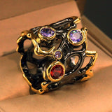 High quality Black gold-plated color stone hollow colorful separation ring - The Jewellery Supermarket