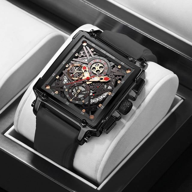 Great Gifts for Men - Top Brand Luxury Hollow Design Waterproof Quartz Square Watch For Men - The Jewellery Supermarket