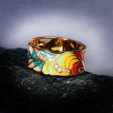 New Silver Handmade Enamel Fashion Golden Color Feather AAA+ Zircon Ladies Ring - The Jewellery Supermarket
