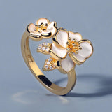 New - Handmade Enamel 925 Silver Small White Flowers Ring