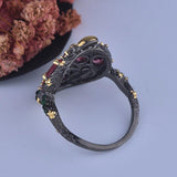 Vintage Gothic style Exquisite Bee Oval Rose Red AAA+ CZ Crystal Black Gold Ring - The Jewellery Supermarket