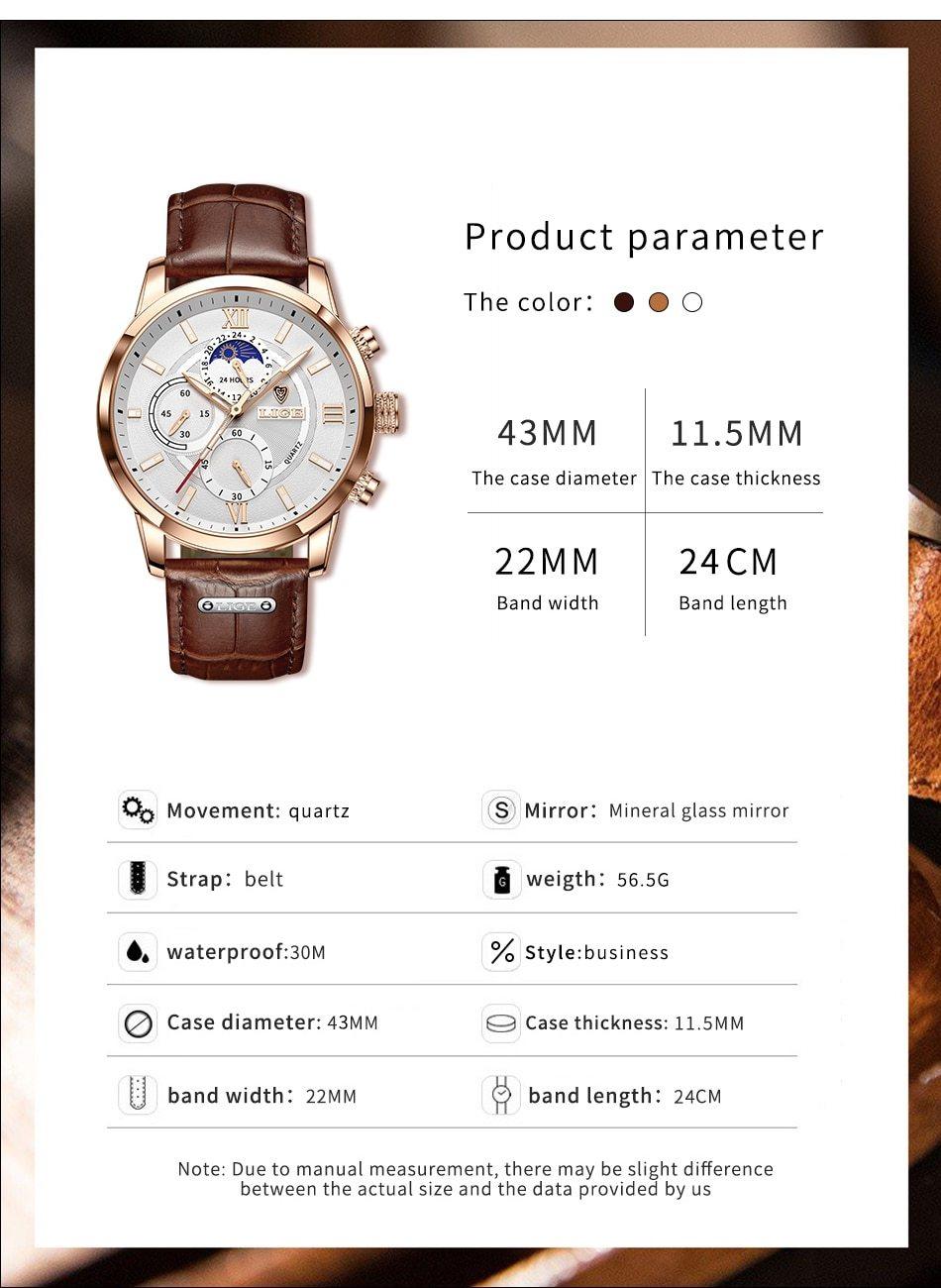 Great Gifts for Men - Top Brand Luxury 24Hour Moon Phase Sport Waterproof Quartz Watch - The Jewellery Supermarket