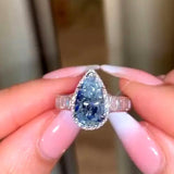 Dazzling Blue Water-drop-shaped AAA+ Cubic Zirconia Diamonds Elegant Bridal Ring - The Jewellery Supermarket