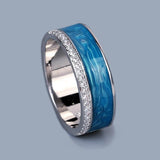 Silver Blue Handmade Enamel Sparkling AAA+ Cubic Zirconia Diamonds Fashion Ring