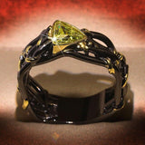 Unique Design Exaggerated Black Gold Tungsten Triangle AAA Green Zircon Personality Ring - The Jewellery Supermarket