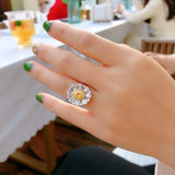 Big Flower Design Gorgeous Yellow AAA+ Cubic Zirconia Diamonds Jewelry Ring - The Jewellery Supermarket