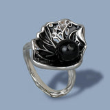New Black Hollow Pearl Handmade Enamel Ring