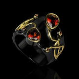 Exquisite Gold Winding Design Red AAA+ Zircon Crystals Creative Black Gold Colour Ring