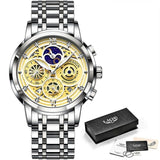 Great Gift Ideas - Waterproof Stainless Steel Luxury Hollow Large Dial Auto Date Quartz Wristwatch - The Jewellery Supermarket