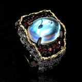 Hollow Moonlight Gemstone Luxury Temperament Red Gemstone Embellishment Black Gold Ring