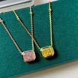 Fascinating Pink Yellow Rectangle High Quality Simulated Diamonds Sparkling Necklace For Women