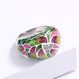 Classic Ethnic Style Flower Inlaid AAA+ Zircon Handmade Enamel Wedding Ring - The Jewellery Supermarket
