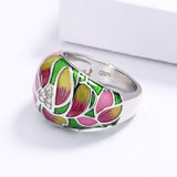 Classic Ethnic Style Flower Inlaid AAA+ Zircon Handmade Enamel Wedding Ring - The Jewellery Supermarket