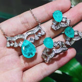 Brazilian Paraiba Tourmaline Gemstone Water Drop Morganite Ring Earring Necklace Jewelry Set