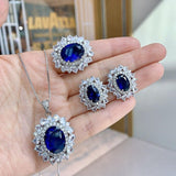 NEW Trend Lab Created Sapphire Gemstone Pendant Necklace Earrings Jewelry Set