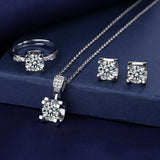 Simulated Diamonds Jewelry set with Wedding Ring Earrings Necklace For Women