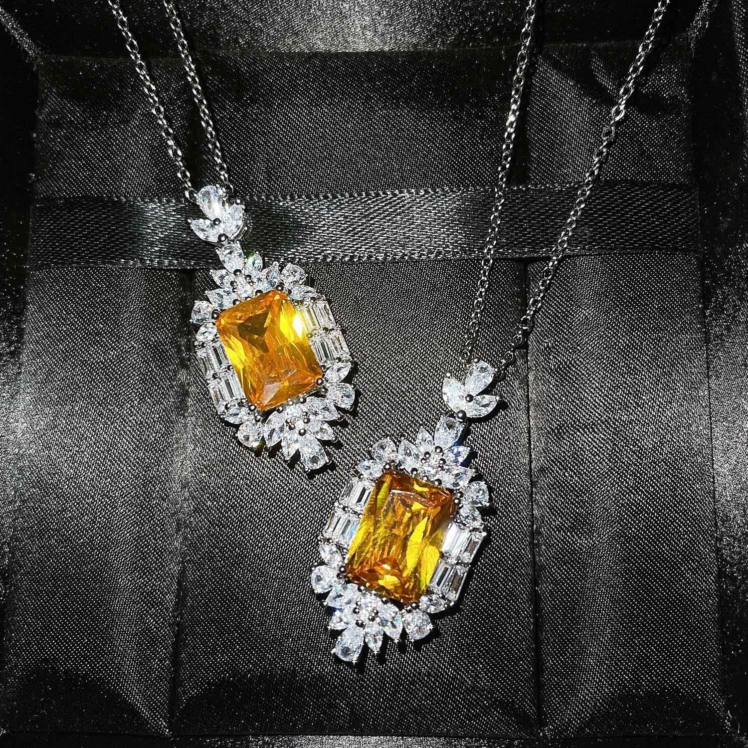 New Arrival Yellow Rectangle AAA+ Cubic Zirconia Diamonds Necklace Wedding Anniversary Gif - The Jewellery Supermarket
