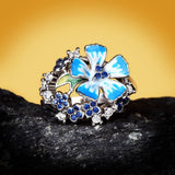 New 2022 - Handmade Exquisite 925 Silver Blue Enamel Flower Ring - The Jewellery Supermarket