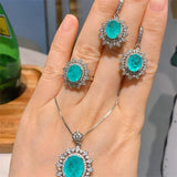 Luxury Oval Shaped Paraiba Tourmaline Stud Earrings Pendant Necklace Jewellery