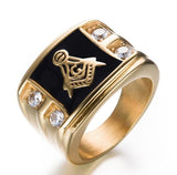 Classic Zircon Crystals Inlaid Metal Freemason Symbol Ring
