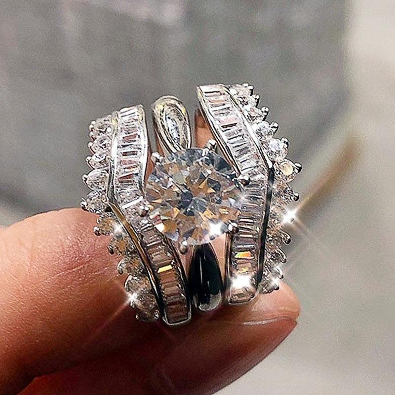 *NEW* Fashion Brilliant High Quality AAA+ Cubic Zirconia Diamonds Luxury Modern Design 3Pcs Set of Rings - The Jewellery Supermarket