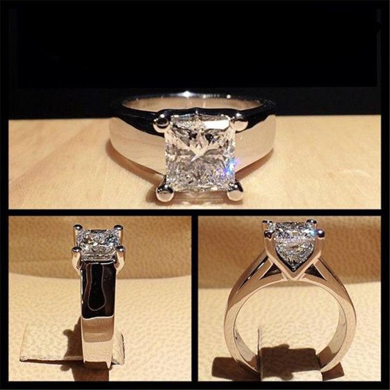 *NEW* High Quality Square AAA+ Cubic Zirconia Diamond Silver 925 Ring - The Jewellery Supermarket